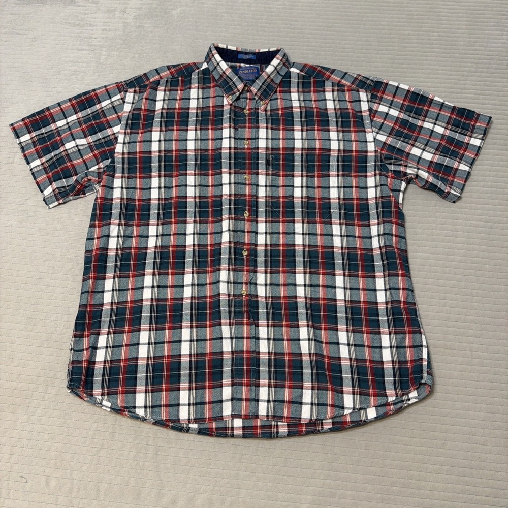 Pendleton Shirt Mens XLarge Red Green Plaid Button Up Colorful Outdoors Top